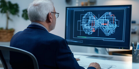 Aufkleber - Senior engineer working on complex technical drawings on computer in modern office