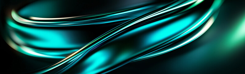 Aufkleber - Turquoise and green metallic shapes flowing in digital art composition