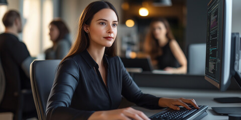Leinwandbilder - Computer programmer writing code in modern office, developing new software