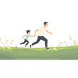 © Rawpixel.com - Dad and son running flowers grass green vector