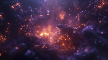 abstract glowing particles floating on a dark purple background