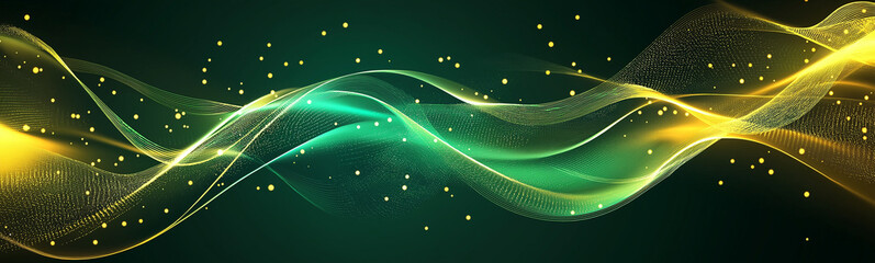 Poster - Abstract green and gold particles flowing on dark background