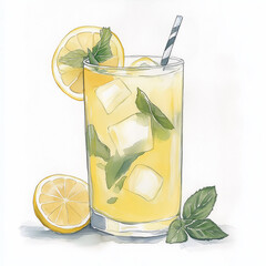 Poster - Refreshing lemonade with ice, lemon, and mint in a glass