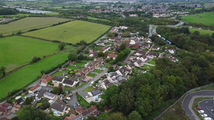 Wall Mural - Dunball Bridgewater Industrial Estate Near Countryside and River, South west of England United Kingdom. Drone's Camera footage Was Captured During Cloudy Morning on October 2nd, 2024.