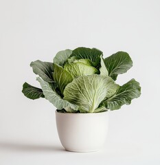 Poster - Fresh green cabbage in a white bowl on white background.