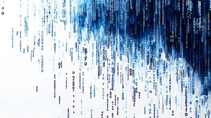 Binary code background, blue and white color, matrix, with lines creating a futuristic atmosphere, conveying a technological atmosphere