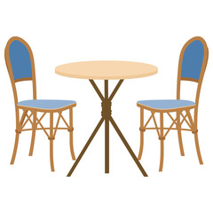 Cafe table and two chairs furniture round architecture vector