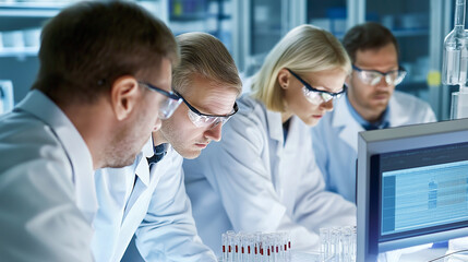 Aufkleber - Scientists working with test tubes and computer in laboratory