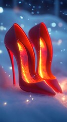 Poster - Glowing Red Heels in Snowy Night, Festive Design