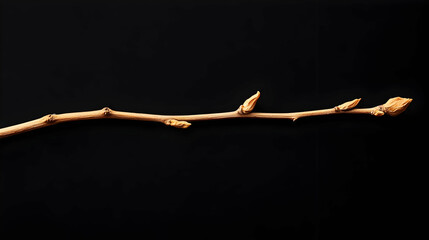 Dormant tree branch with buds, black background, spring growth, nature photography, website design