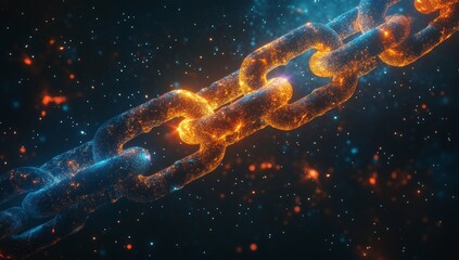 Poster - Glowing chain links, digital connection, energy, technology.