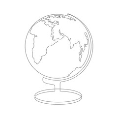 Poster - Globe desktop world map. One continuous drawing line, logo single hand drawn art doodle isolated minimal illustration.