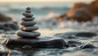 © iarm - zen, stones, tall, stack, irregular, shapes, rugged, textures, smooth, rock, seashore, wet, waves, gentle, washing, reflections, soft, goldenhour, sunlight, warm, hyperrealistic, detail, serene