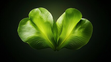 Sticker - Heart-Shaped Green Leaves on Black Background