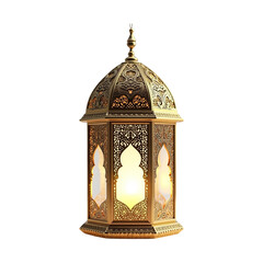 Ornate Gold Ramadan Lantern isolated on transparent background, PNG file, antique lamp isolated on white