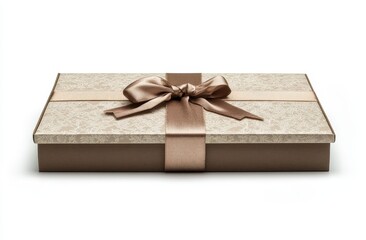 Elegant gift box with brown satin ribbon bow.