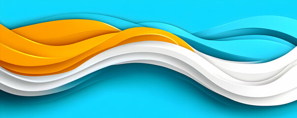 Poster - Abstract Waves Orange, White, Blue Design