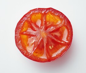 Wall Mural - Halved ripe red tomato, juicy, seeds visible.