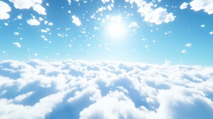 Wall Mural - Heavenly Cloudscape: A Serene Aerial View of Cumulus Clouds and Bright Sunshine