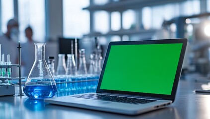 Poster - Laptop with green screen in a lab. (1)