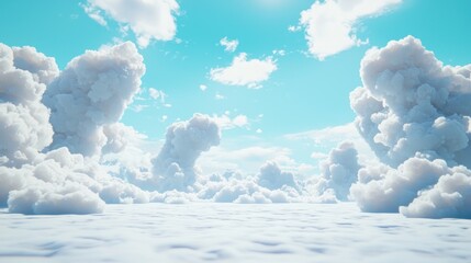 Wall Mural - Heavenly Cloudscape: A Dreamlike Panorama of Fluffy Cumulus Clouds Under a Bright Sky