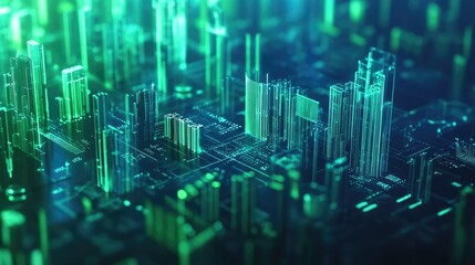 Poster - 3D graph of business profit projections with green and blue tones, futuristic look.
