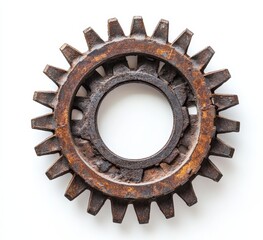 Wall Mural - Rusty metal gear cogwheel isolated on white.