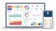 © mangolovemom - A sleek dashboard display on a laptop and smartphone, featuring colorful graphs and metrics for data analysis.