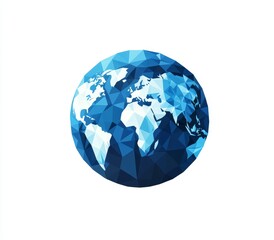 Poster - Low-poly world map globe, blue color scheme.