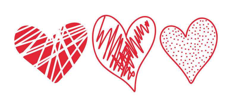 Set of hearts in red color