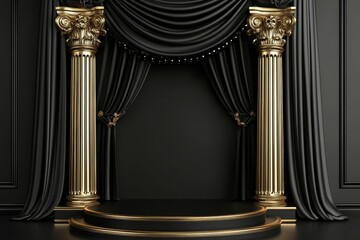 Poster - Elegant black and gold stage with columns and drapes.