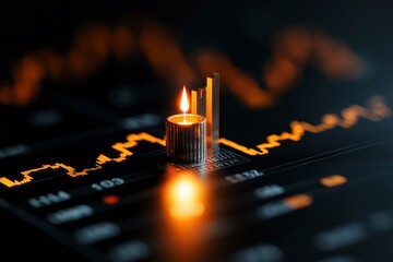 Poster - Candlelight Reflection on Chart Data Shows Financial Trends and Market Movements in Dark Environment