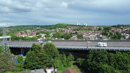 Canvas Print - An Aerial View of Buildings at Central Bristol City of Southwest of England, United Kingdom. May 26th, 2024. The High Angle Footage Was Captured with Drone's Camera from Medium High Altitude.