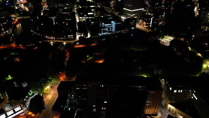 Canvas Print - Illuminated Buildings at Central Bristol Downtown City of Southwest of England During MidNight, United Kingdom. Drone's Camera Footage Was Captured on May 26th, 2024