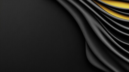 Poster - Elegant Black and Yellow Abstract Fabric Texture with Flowing Drapery and Subtle Shadows in Background