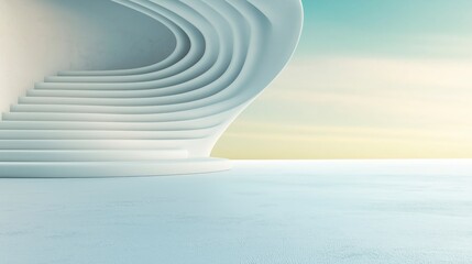 Poster - Modern architectural staircase with smooth curves against a serene sky and minimalistic landscape