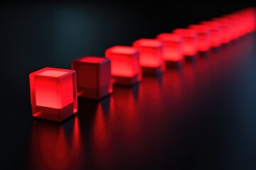 Wall Mural - red cube lights on black surface