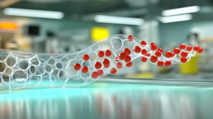 Poster - Abstract Visualization of Molecular Structure with Red Atoms on a Transparent Organic Framework
