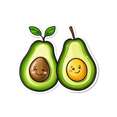 Wall Mural - Cheerful Kawaii Avocado Clipart in Sticker Style