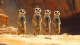 A group of meerkats standing alert in the desert, capturing the essence of curiosity and desert life