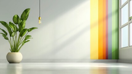 Poster - Modern Interior Design with Bright Colors, Plant, and Natural Light in a Minimalistic Space