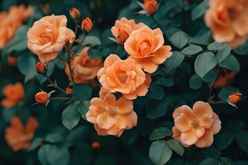 Poster - Orange Roses with Green Leaves