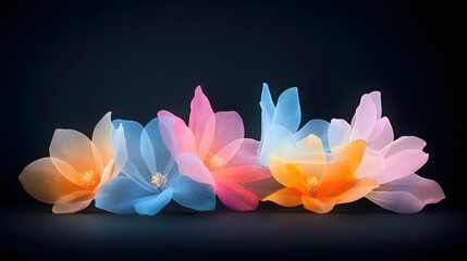 Aufkleber - Detailed glowing flowers in vibrant colors with soft lighting on a dark black background creating a refined elegant and captivating design