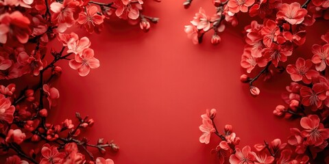 Wall Mural - Close-up of flowers on red background