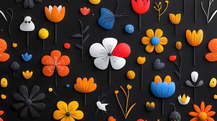 Aufkleber - floral patterns with vibrant neon glow effects on a sleek black background combining elegance and modernity in a digital contemporary design