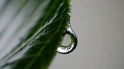 Poster - Close-up of a water droplet on a green leaf, macro photography capturing nature's simplicity and beauty concept