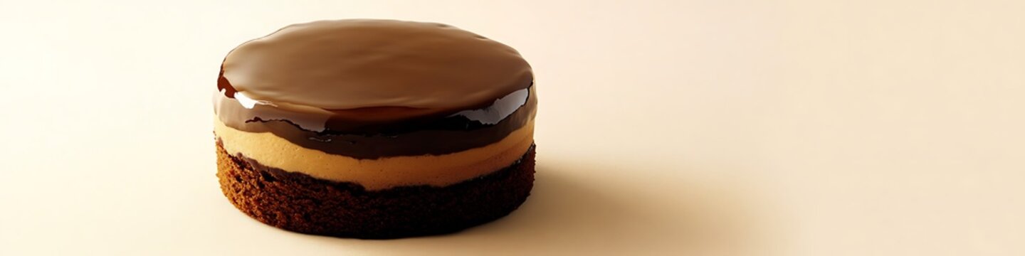 A luscious mocha cake with coffee glaze isolated on a cream background