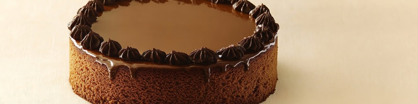 A luscious mocha cake with coffee glaze isolated on a cream background