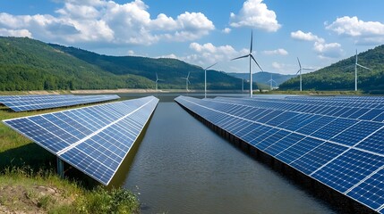 Aufkleber - Visualization of an efficient and sustainable renewable energy grid seamlessly connecting solar wind and hydropower sources to residential industrial and commercial users