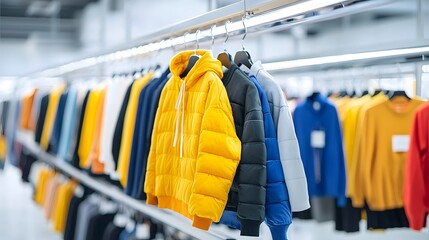 Poster - Visually captivating close up shots of colorful fashion collections from top global brands displayed in a modern minimalist retail setting with clear pricing information